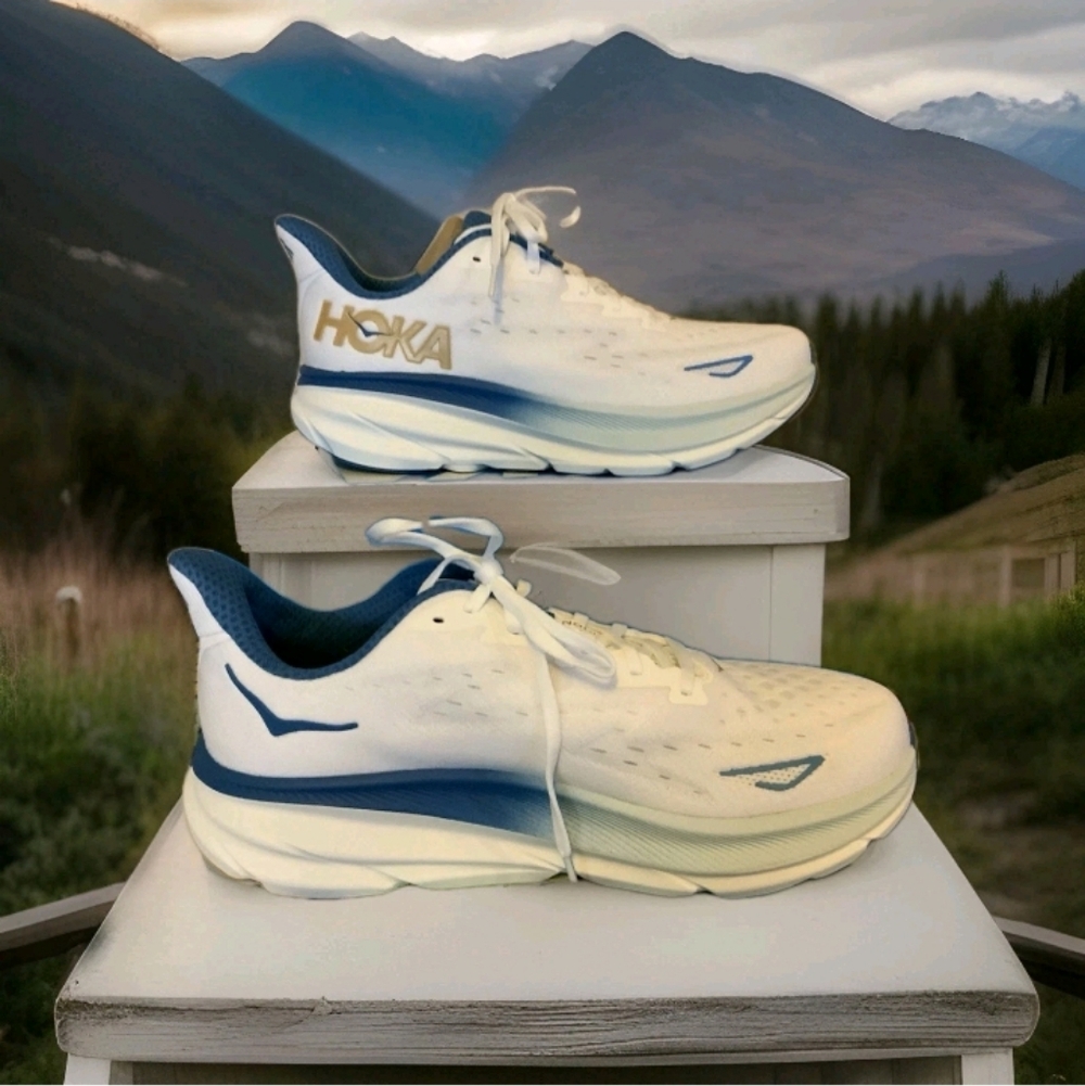 Men’s Hoka White and Blue Athletic Sneakers